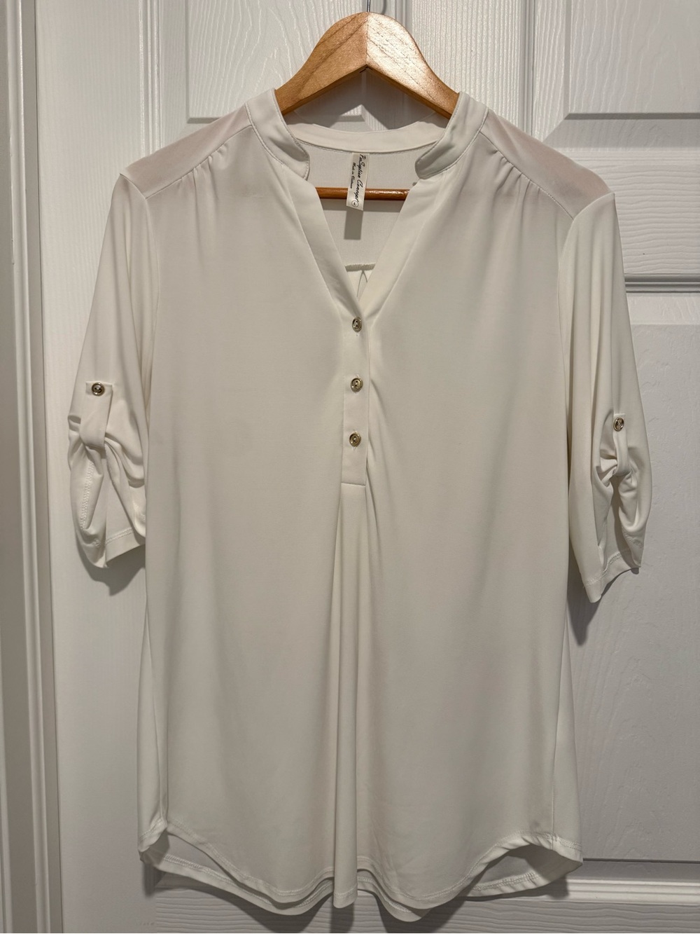 PerSeption Concept Ivory Roll-Tab Tunic Blouse L